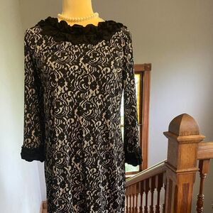 Cottagecore Floral Alfani Print Dress Floral Collar Petals Black -- Medium